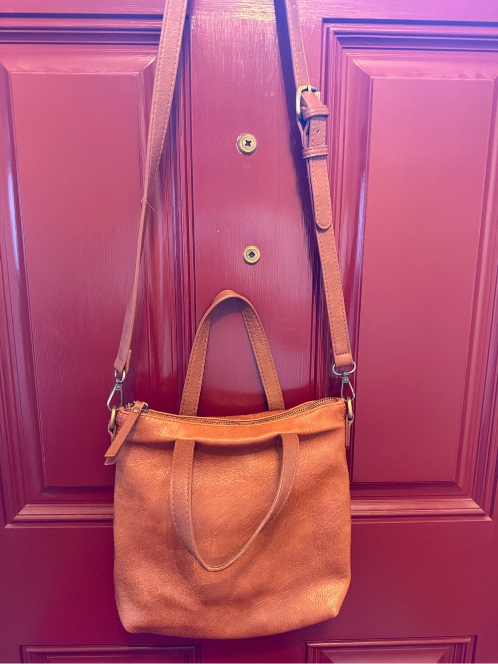 Antik Kraft Cognac Vegan Leather Convertible Crossbody Tote